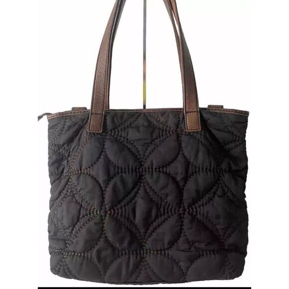 Fossil Black Quilted Shoulder Bag Floral Key Per - Picture 2 of 8